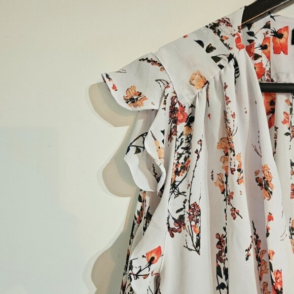 a.n.a. Large White Floral Print Casual V-Neck Pullover Layer Sleeve Top - Picture 6 of 9